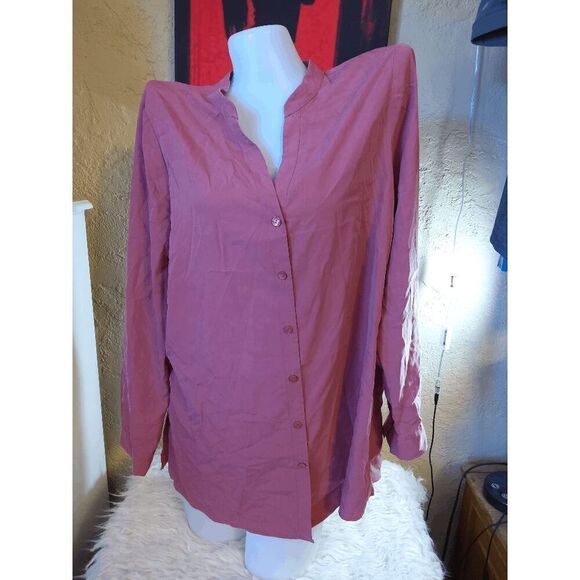 EUC Size Med Sandwashed Tencel Button Down Collarless Top from Eileen Fisher - Picture 2 of 4